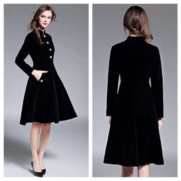 Dresses & Skirts - Classic Black Long-Sleeve Fit & Flare Dress